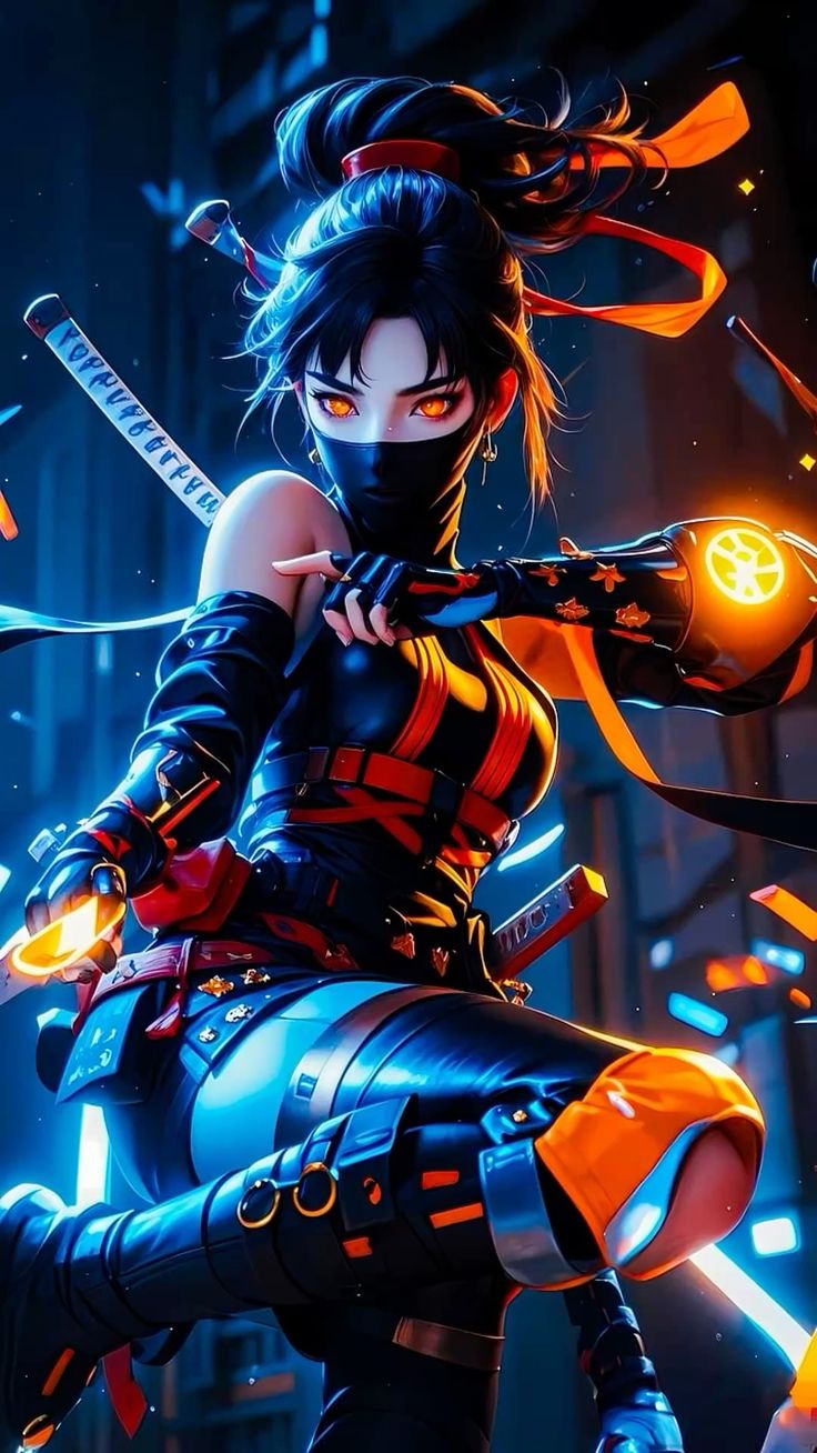 Yuchi绘制的忍者动漫少女角色插图
